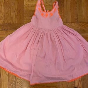Mini Boden Pink Dress w/ Neon Orange embroidery.